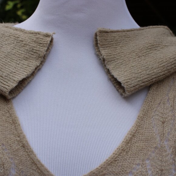 Free People Women Sweater V Neck Beige Light P/S Long Perforated Knit Light - Picture 4 of 4